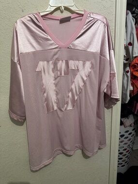 Rose Pink Satin Mesh Jersey with Number 17